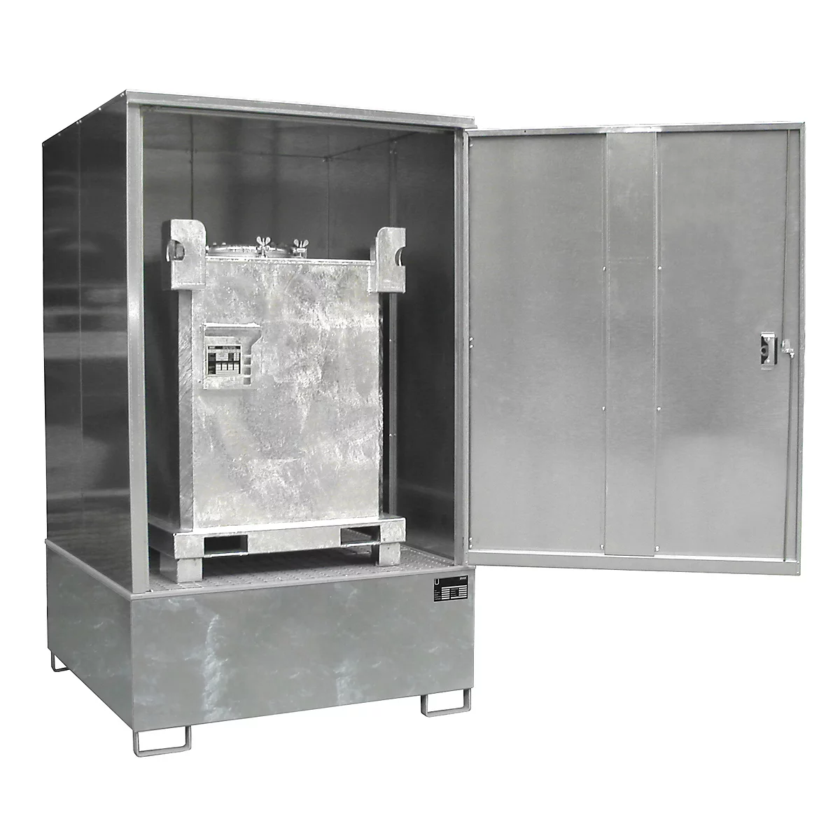 Armoire GS-4 pour matières dangereuses BAUER, en tôle d'acier, pour 1 x 1000 l IBC, L 1475 x P 1460 x H 2410 mm, galvanisé