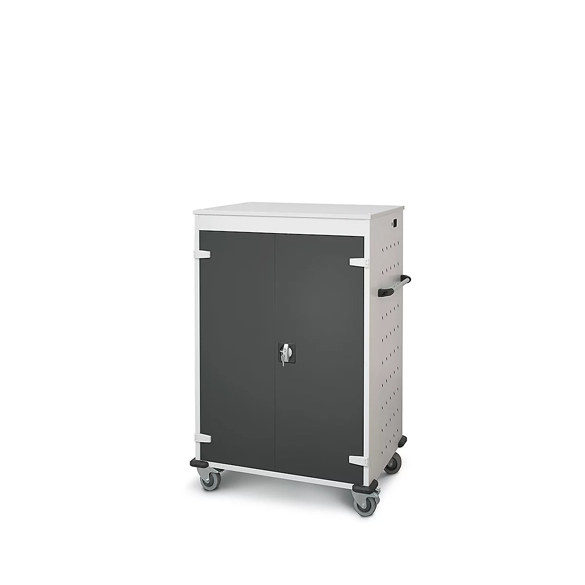 Armoire mobile pour chargement d'ordinateur portable, L 920 x P 500 x H 1250 mm, 20 compartiments, verrouillage 2 points, 2 roulettes avec frein, anthracite