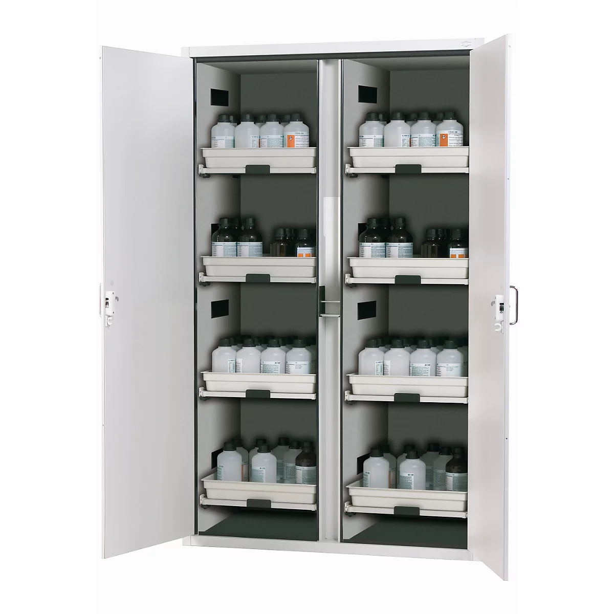 armoire pour acides et bases asecos SL-CLASSIC, portes à charnières, façade gris clair, L 1197 x P 603 x H 1965 mm