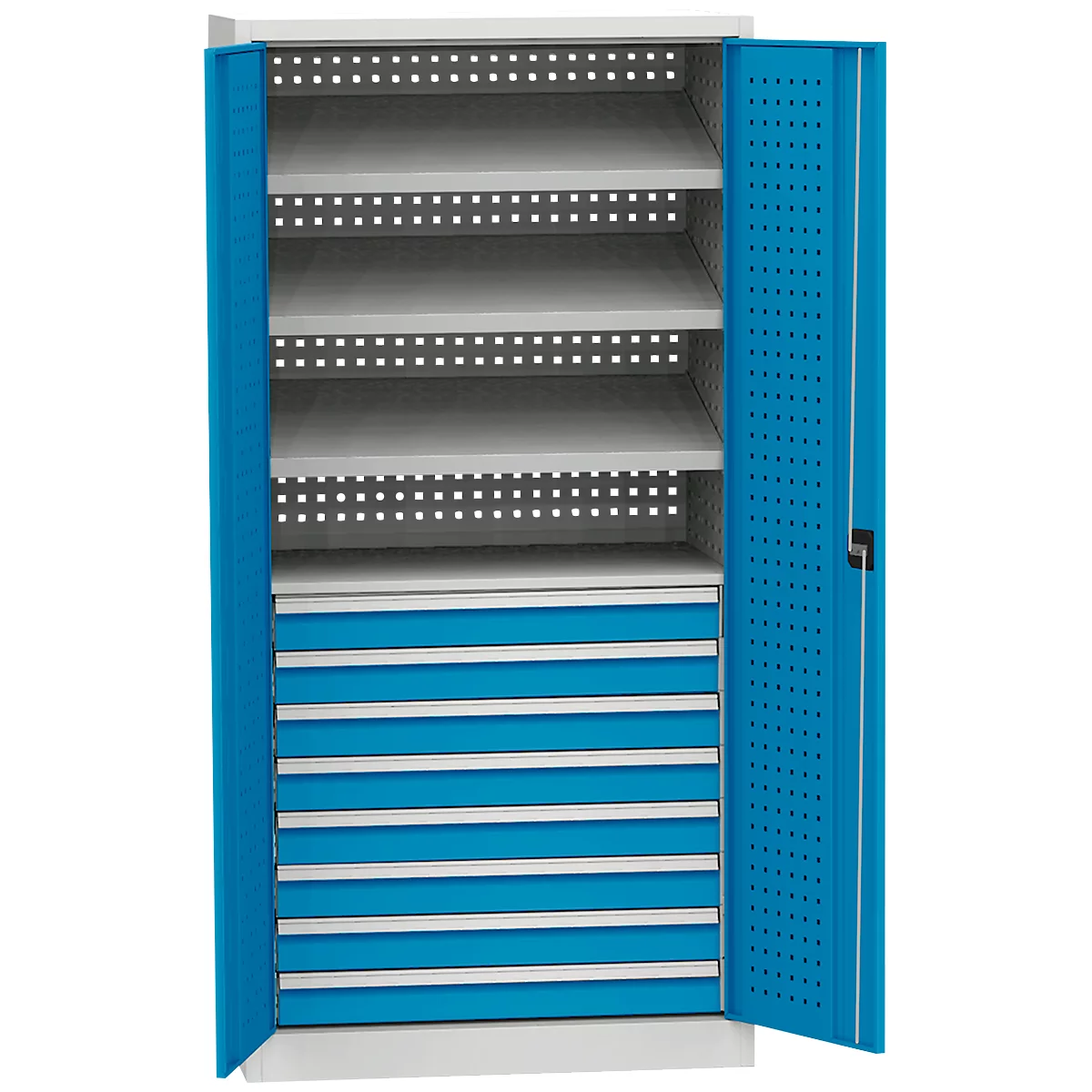 Armoire pour charges lourdes, 4 étagères, 8 tiroirs, 40 kg de capacité de charge par étagère
