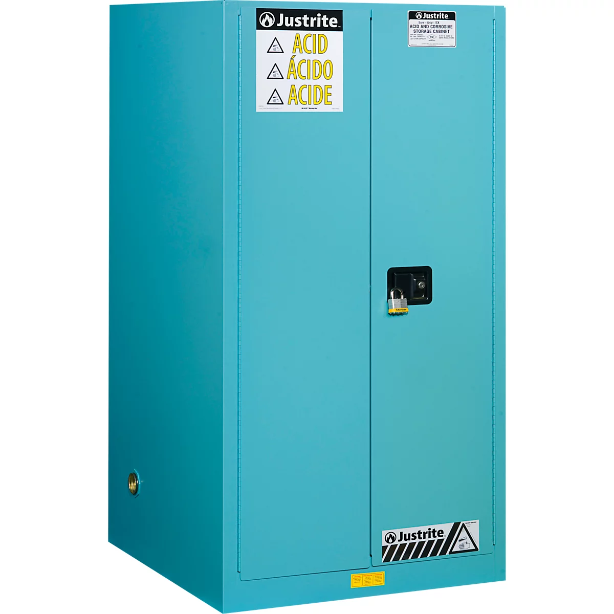 Armoire pour produits chimiques Justrite FM Classic Sure-Grip® EX, pour produits corrosifs, jusqu'à 227 litres, portes à fermeture manuelle, bleu