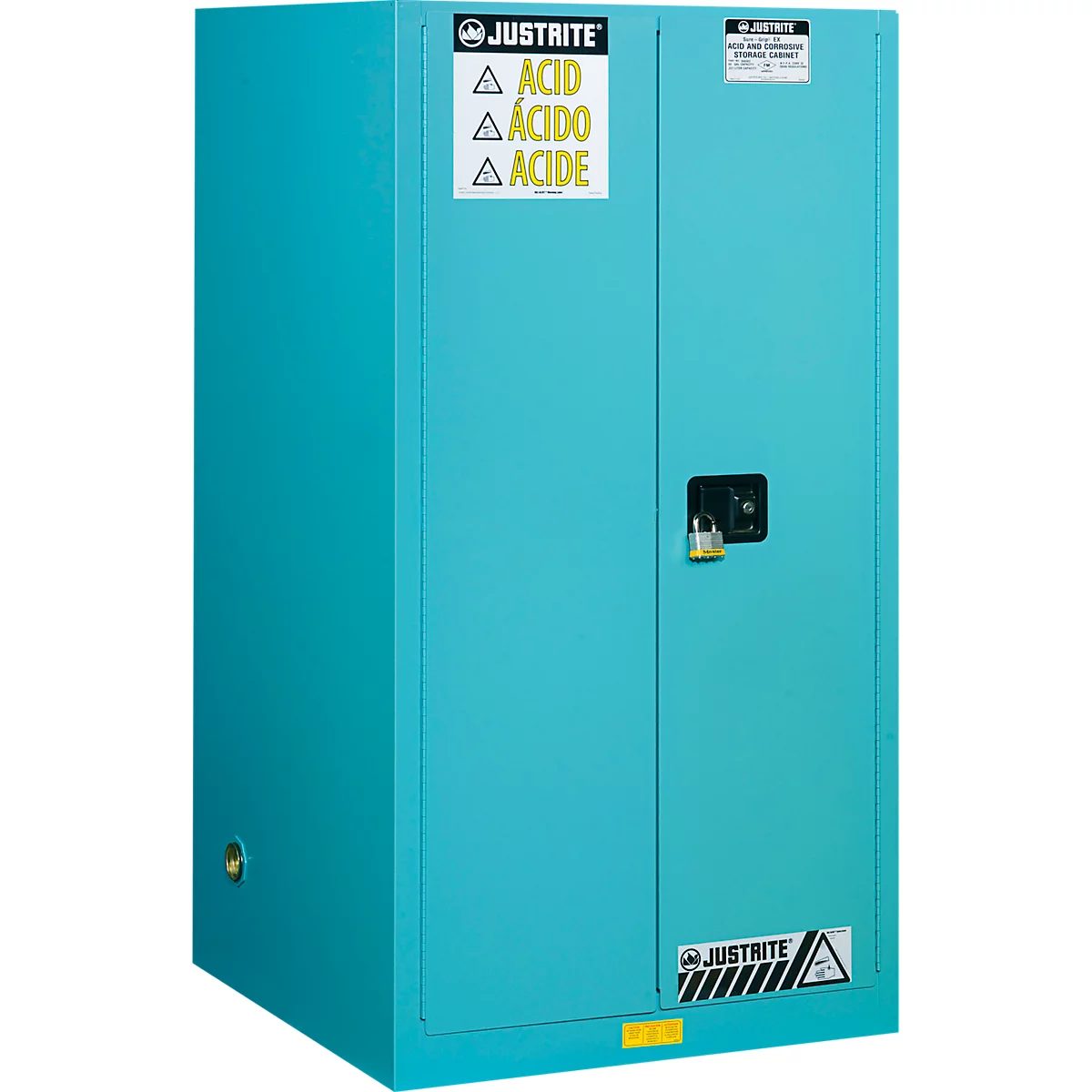 Armoire pour produits chimiques Justrite FM Classic Sure-Grip® EX, pour produits corrosifs, jusqu'à 341 litres, portes à fermeture automatique, bleu