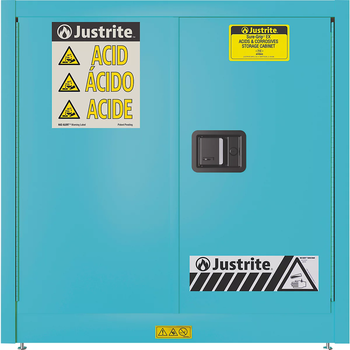 Armoire pour produits chimiques Justrite FM Undercounter Sure-Grip® EX, pour produits corrosifs, jusqu'à 83 litres, portes à fermeture automatique, bleu