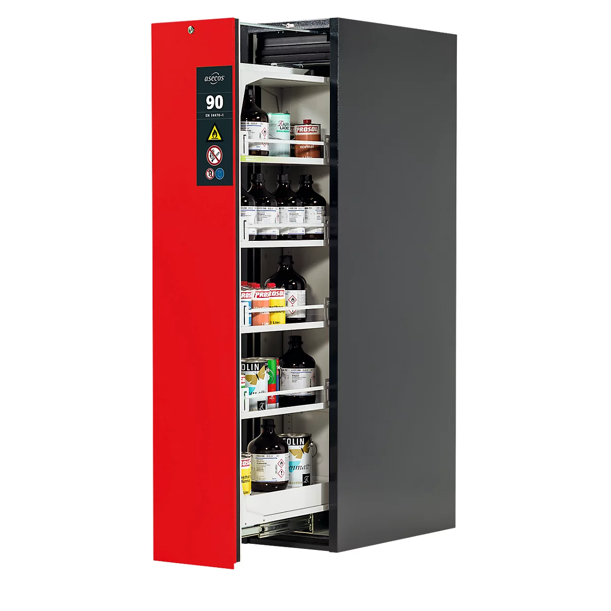 Armoire pour produits dangereux V-LINE Asecos, type 90, 1 tiroir vertical, gris anthracite/rouge circulation