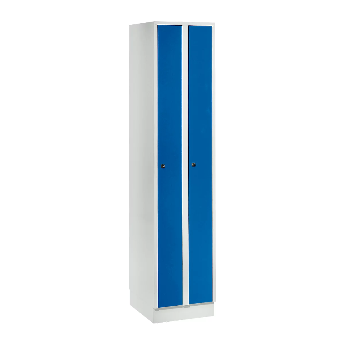 Armoire-vestiaire peu encombrante, largeur de compartiment 200 mm, verrouillable, 2 compartiments, bleu gentiane