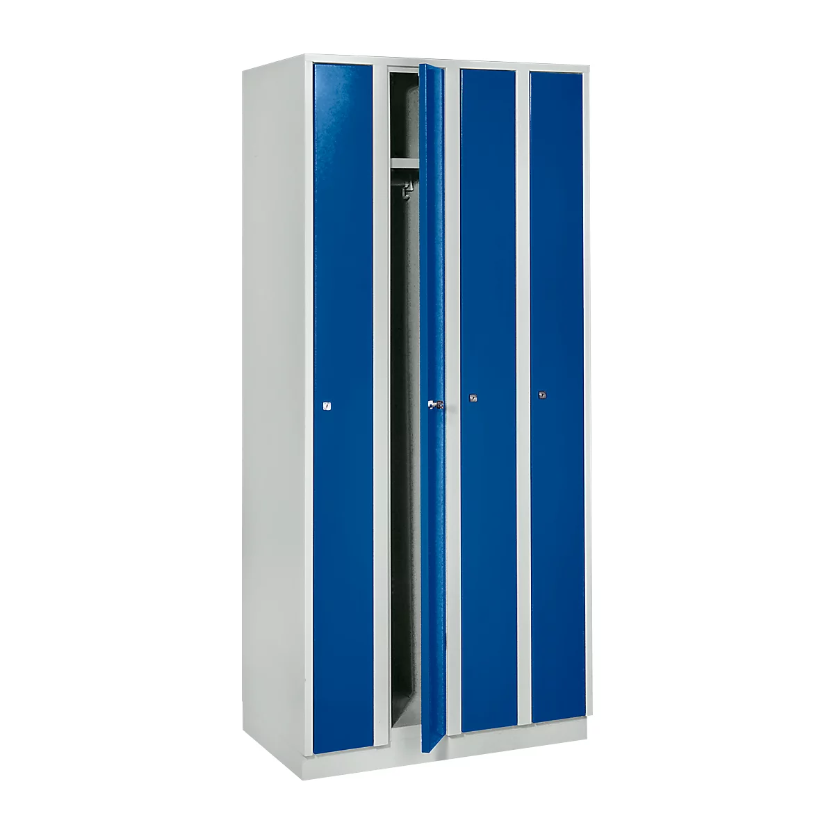 Armoire-vestiaire peu encombrante, largeur de compartiment 200 mm, verrouillable, 4 compartiments, bleu gentiane