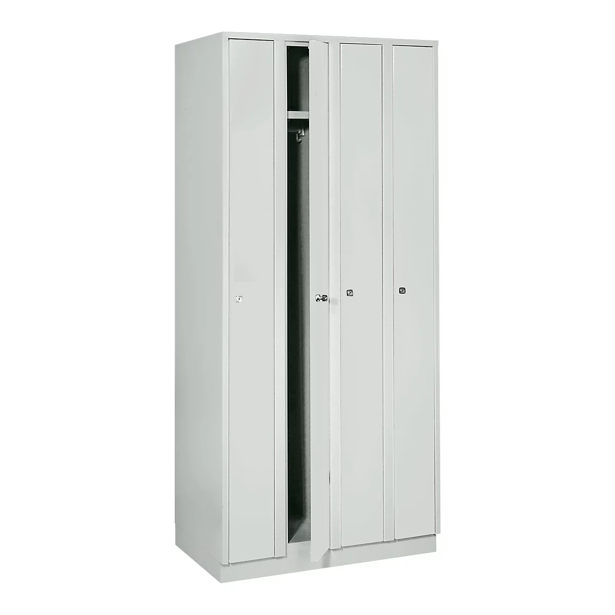 Armoire-vestiaire peu encombrante, largeur de compartiment 200 mm, verrouillable, 4 compartiments, gris clair