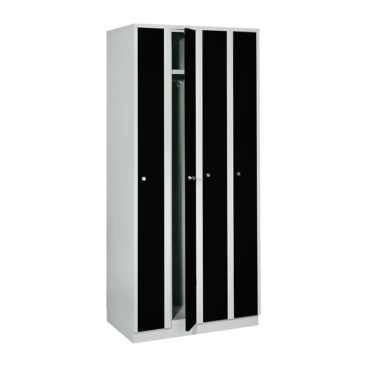 Armoire-vestiaire peu encombrante, largeur de compartiment 200 mm, verrouillable, 4 compartiments, noir