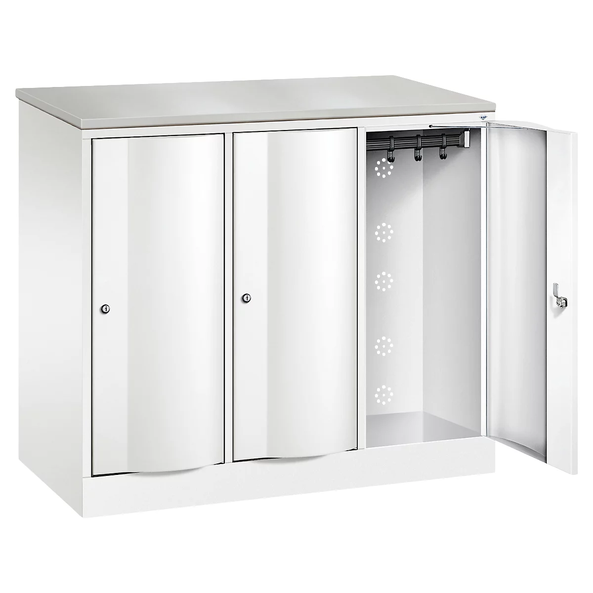Armoire vestiaire Resisto de C+P, 3 compartiments, 3 casiers, L 1148 x P 540 x H 1077 mm, blanc trafic
