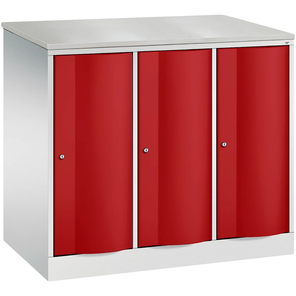 Armoire vestiaire Resisto de C+P, 3 compartiments, 3 casiers, L 1148 x P 640 x H 1077 mm, gris clair/rouge rubis