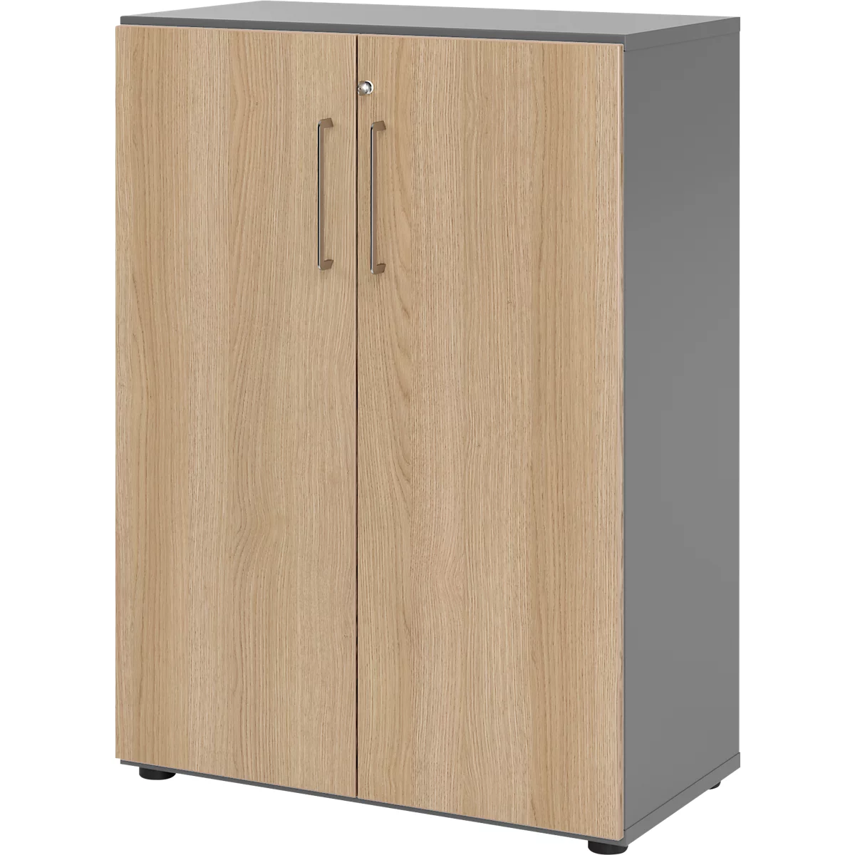Armoires Breno, 3 HC, verrouillables, 28 kg par étagère, L 800 x P 420 x H 1100 mm, graphite/chêne