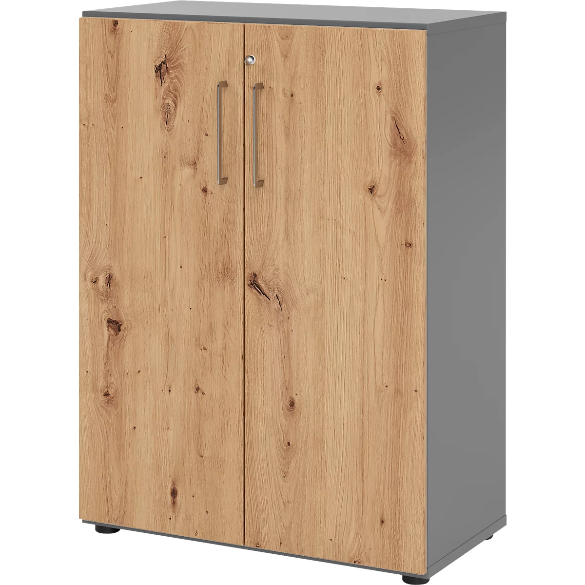 Armoires Breno, 3 HC, verrouillables, 28 kg par étagère, L 800 x P 420 x H 1100 mm, graphite/chêne rouvre