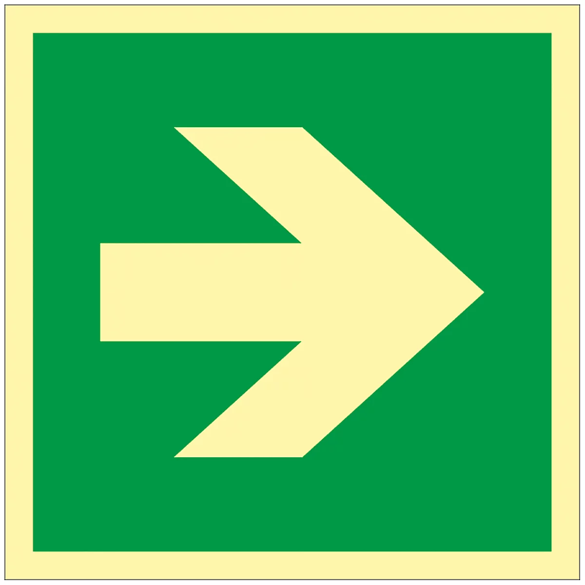 A green square with a white arrow pointing right. Yellow frame.