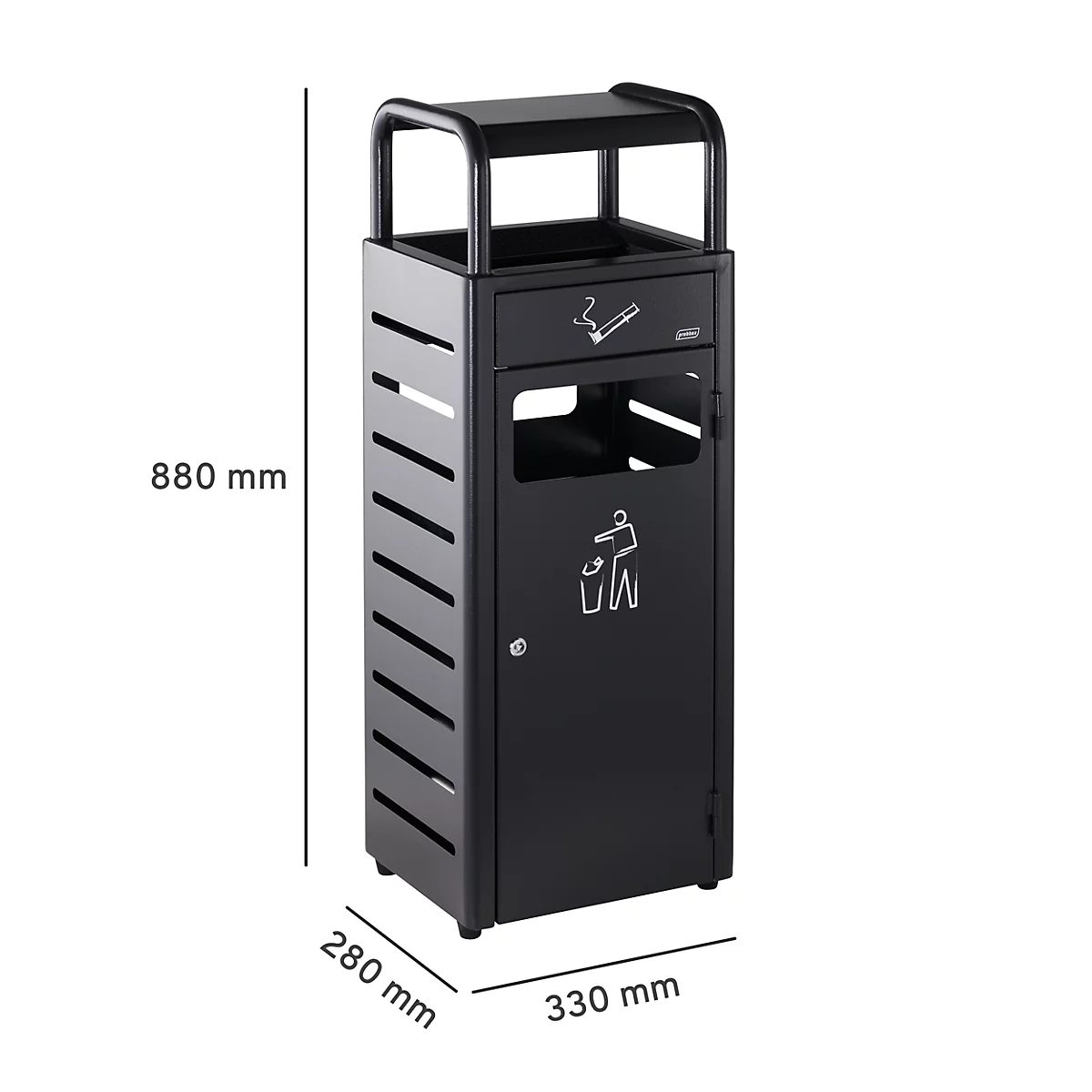 Asbak-afvalbak voor binnen en buiten, B 330 x D 280 x H 880 mm