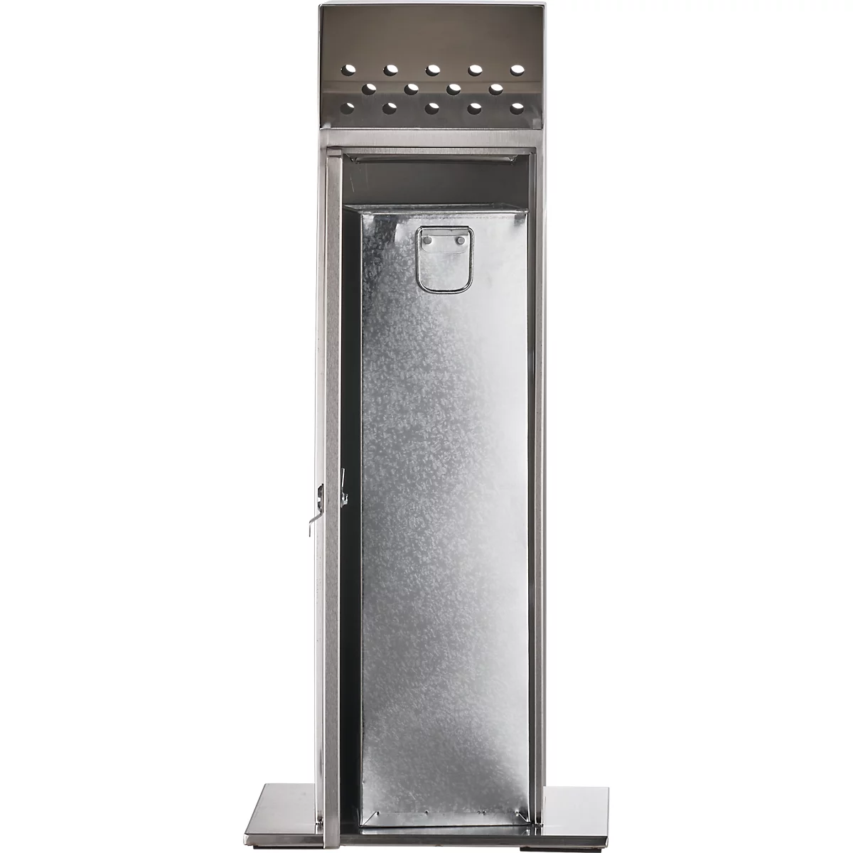 Asbakstandaard, inhoud 23 l, afsluitbaar, incl. 1 sleutel, B 380 x D 380 x H 880 mm, roestvrij staal