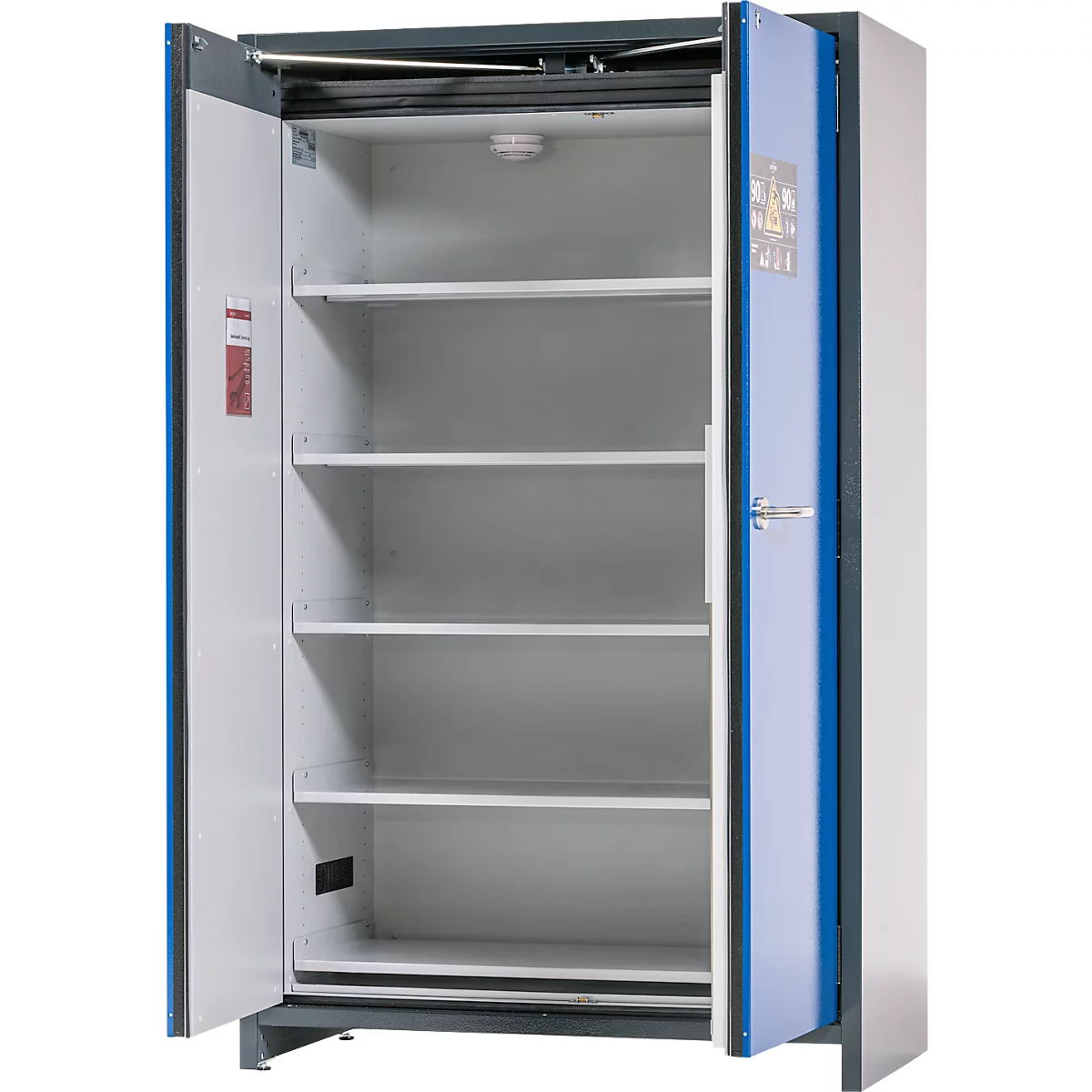 Asecos accubak ION-CORE-90 CS 1200, 5 geperforeerde legborden + 1 bodem lekbak, B 1193 x D 615 x H 1953 mm