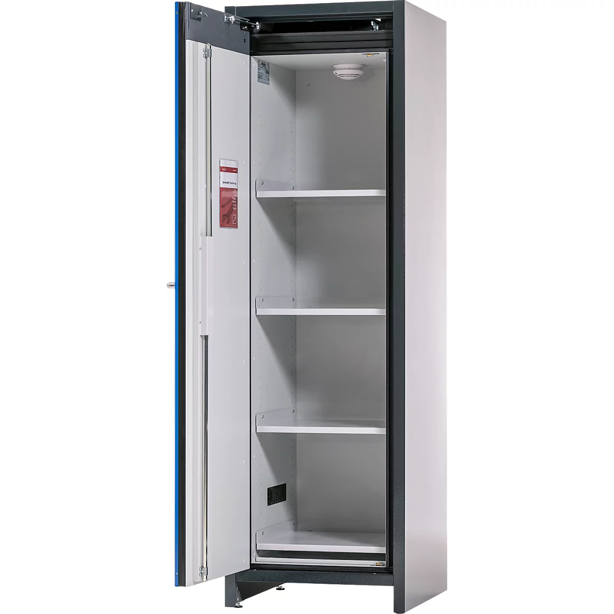 Asecos accubak ION-CORE-90 CS 600, 4 geperforeerde legborden + 1 bodem lekbak, B 599 x D 615 x H 1953 mm