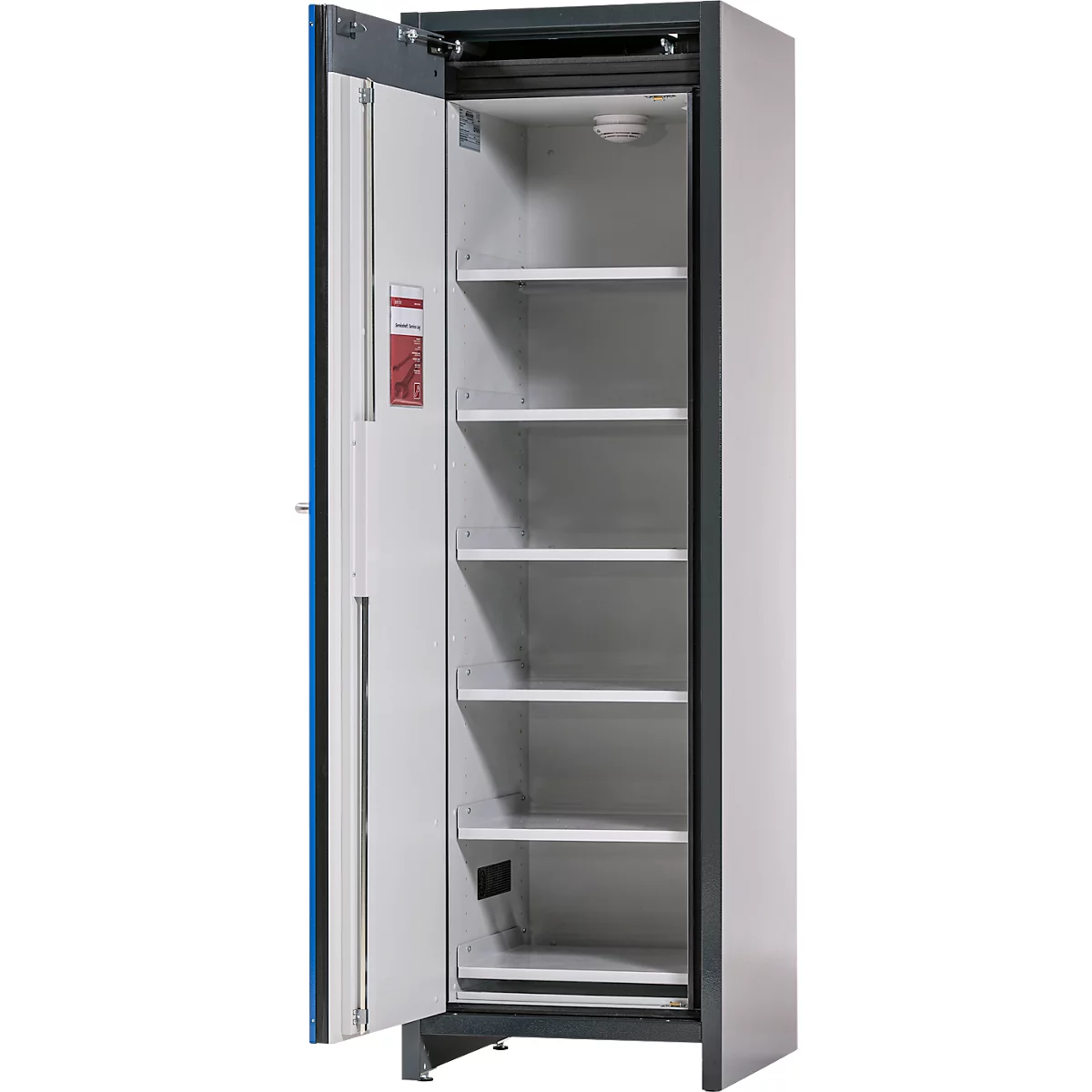 Asecos accubak ION-CORE-90 CS 600, 6 geperforeerde legborden + 1 bodem lekbak, B 599 x D 615 x H 1953 mm