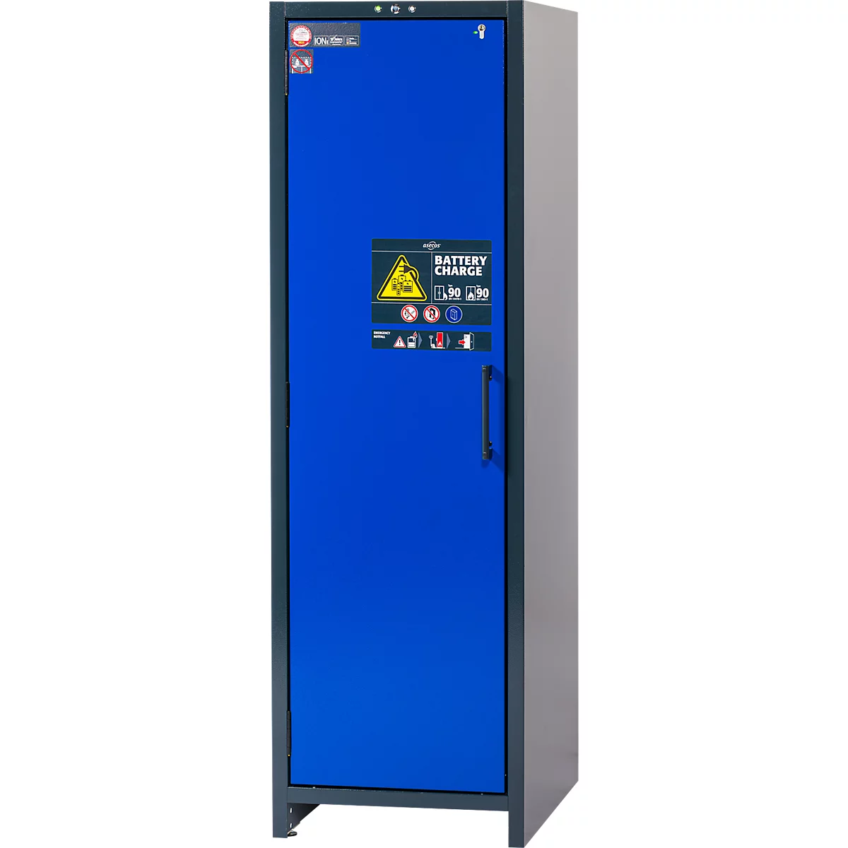 Asecos acculaadkast type 90 ION-CHARGE-90, 5 vakken, B 599 x D 615 x H 1953 mm, antracietgrijs/ gentiaanblauw