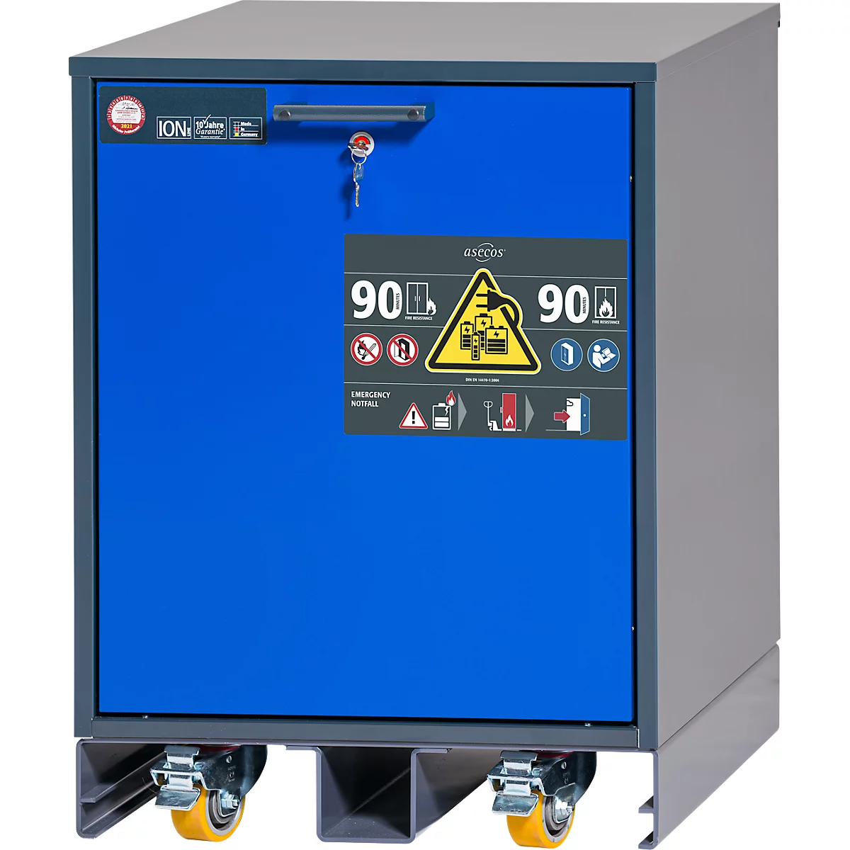 Asecos acculaadkast type 90 ION-CHARGE-90, onderkast, lade met 2 uittrekniveaus, B 593 x D 574 x H 780 mm, antracietgrijs/gentiaanblauw
