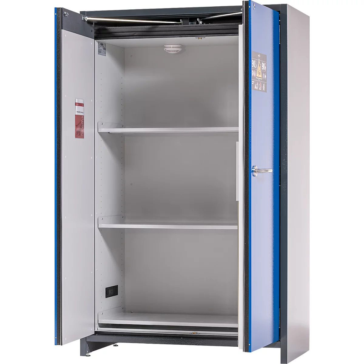 Asecos batterijopslagkast ION-PRO-90 PS, 3 geperforeerde legplanken + 1 basis lekbak, B 1193 x D 615 x H 1953 mm