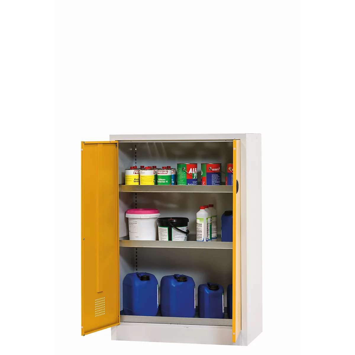 asecos CF-CLASSIC chemische opslagkast, scharnierende deuren, voorzijde in veiligheidsgeel, B 950 x D 500 x H 1400 mm