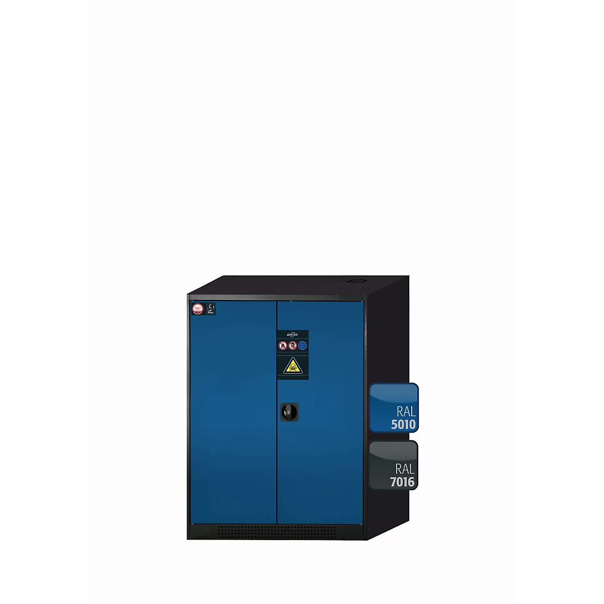 asecos CS-CLASSIC chemische opslagkast, scharnierende deuren, gentiaanblauw front, B 810 x D 520 x H 1105 mm