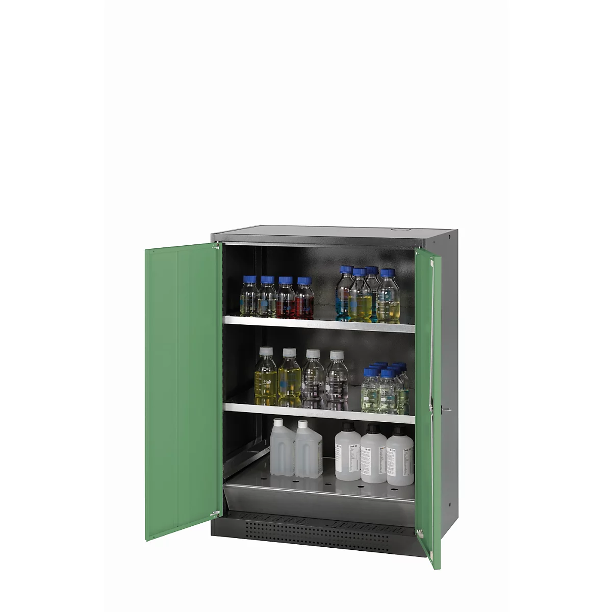 asecos CS-CLASSIC chemische opslagkast, scharnierende deuren, reseda groen front, B 810 x D 520 x H 1105 mm