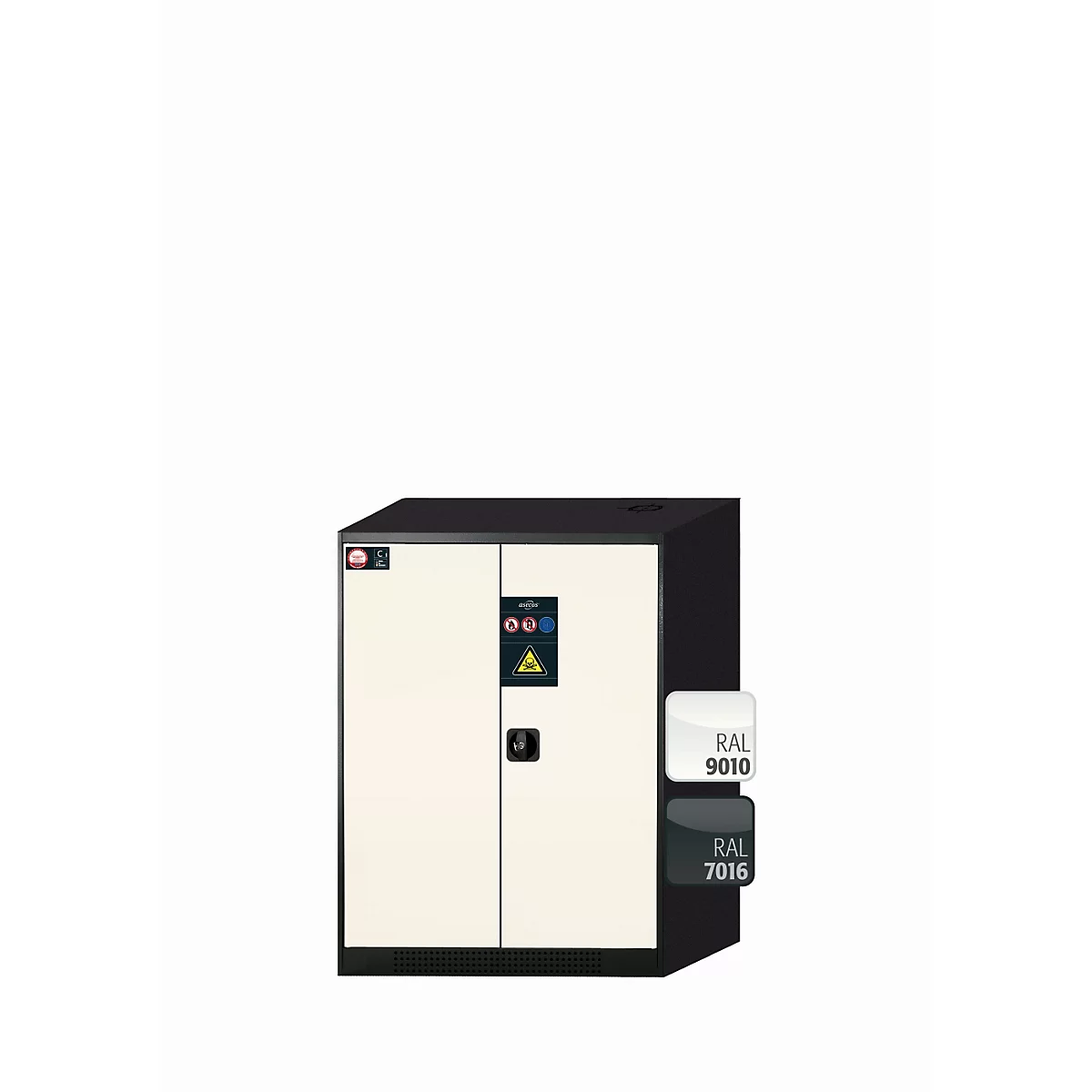 asecos CS-CLASSIC chemische opslagkast, scharnierende deuren, zuiver wit front, B 810 x D 520 x H 1105 mm