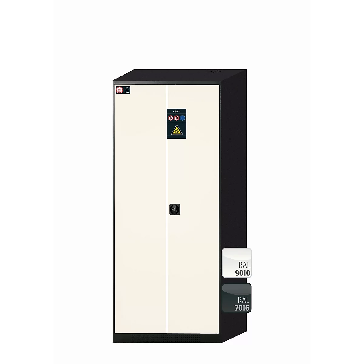 asecos CS-CLASSIC chemische opslagkast, scharnierende deuren, zuiver wit front, B 810 x D 520 x H 1950 mm