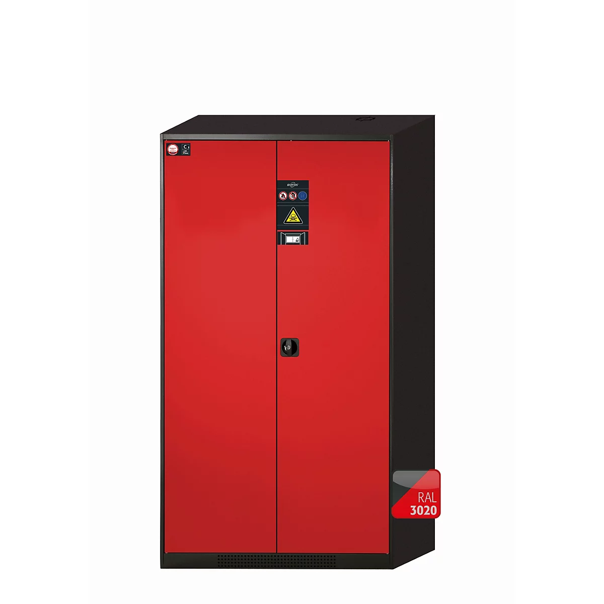 asecos CS-CLASSIC-F chemische opslagkast, scharnierende deuren, frontale verkeersrood, B 1055 x D 520 x H 1950 mm