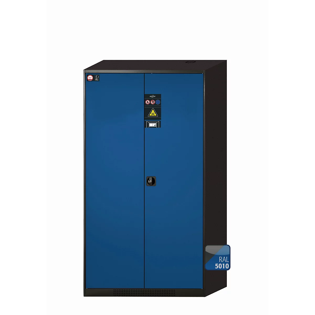 asecos CS-CLASSIC-F chemische opslagkast, scharnierende deuren, gentiaanblauw front, B 1055 x D 520 x H 1950 mm