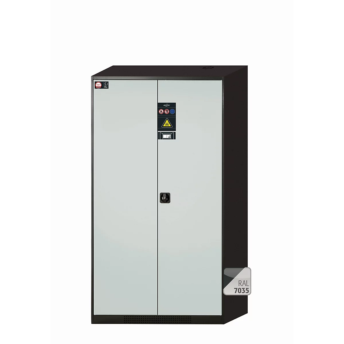 asecos CS-CLASSIC-F chemische opslagkast, scharnierende deuren, lichtgrijs front, B 1055 x D 520 x H 1950 mm