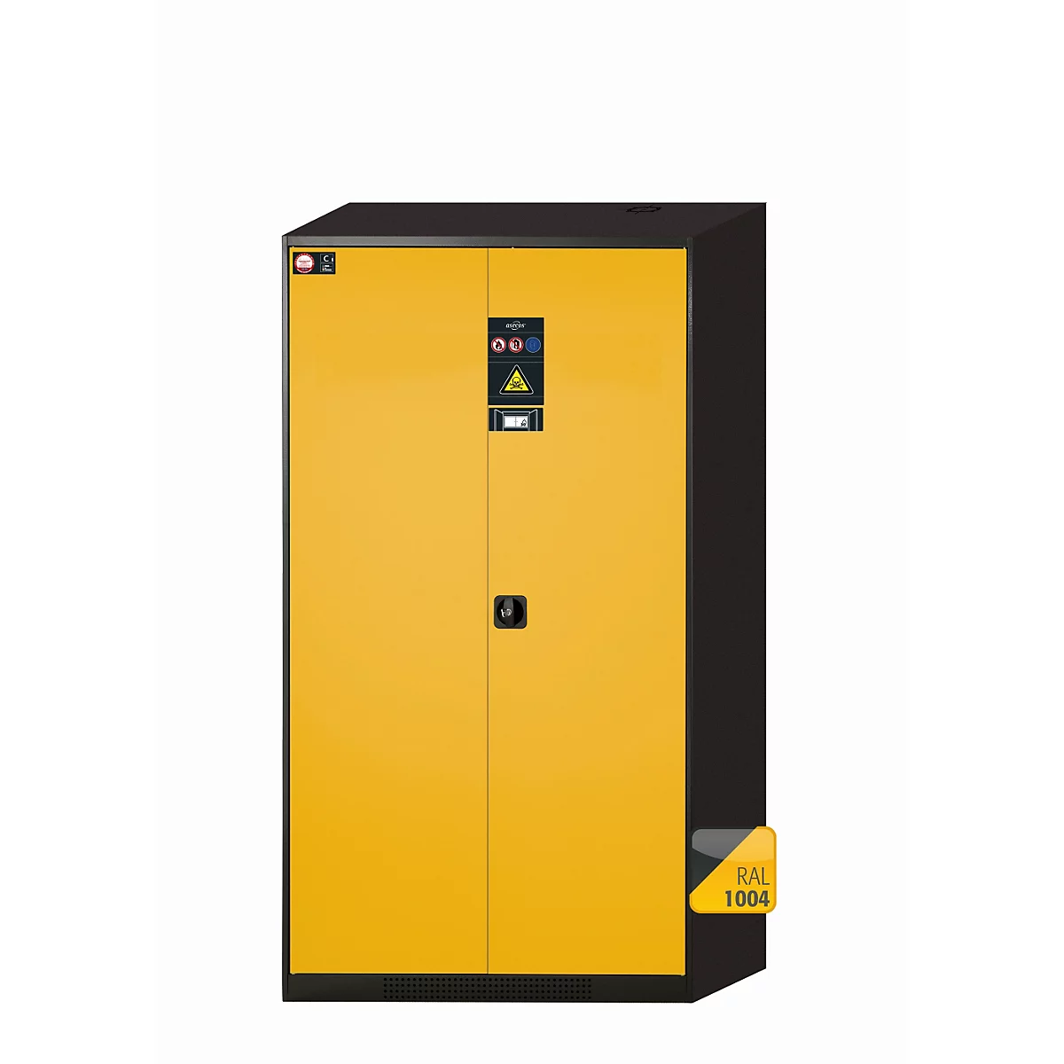 asecos CS-CLASSIC-F chemische opslagkast, scharnierende deuren, voorzijde in veiligheidsgeel, B 1055 x D 520 x H 1950 mm