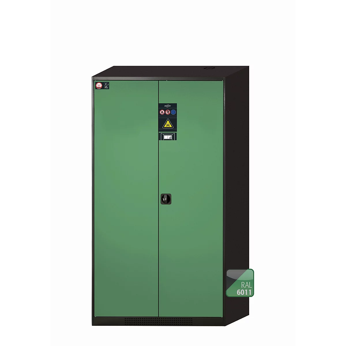 asecos CS-CLASSIC-F chemische voorraadkast, scharnierende deuren, reseda groen front, B 1055 x D 520 x H 1950 mm