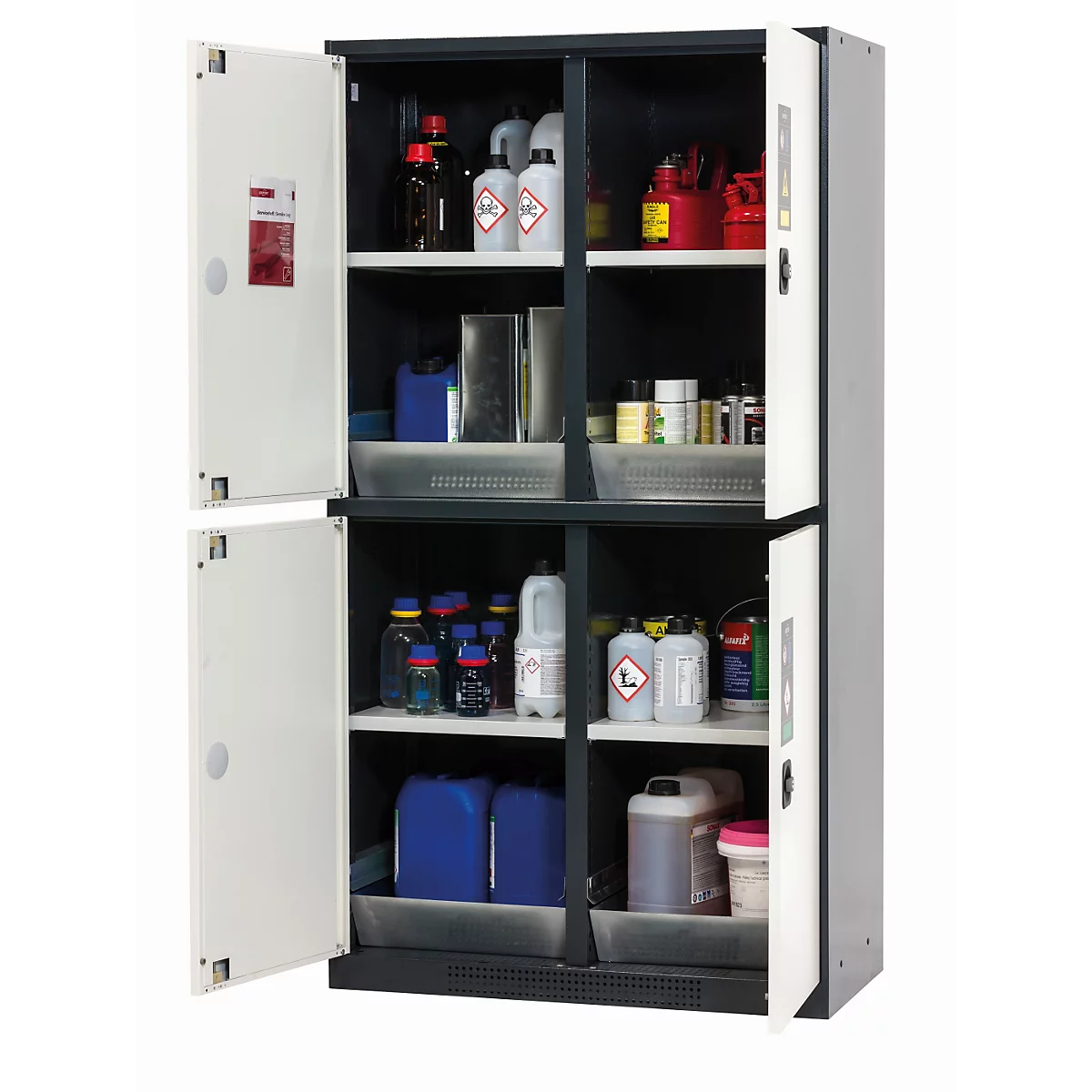 asecos CS-CLASSIC-MultiRisk chemische opslagkast, scharnierende deuren, zuiver wit front, B 1055 x D 520 x H 1950 mm