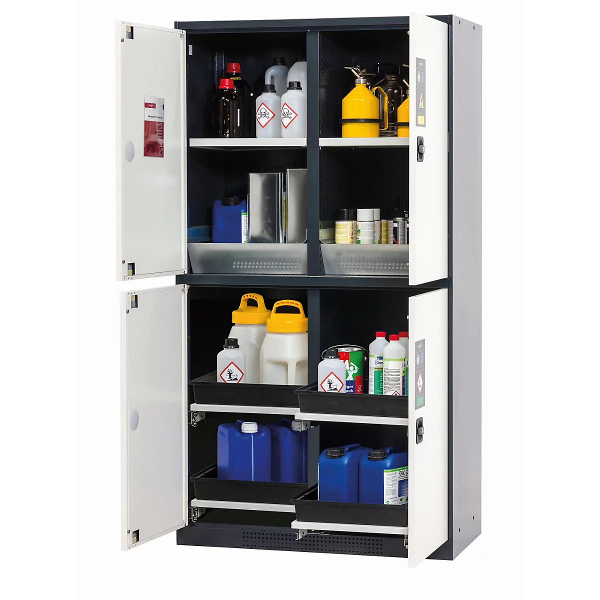 asecos CS-CLASSIC-MultiRisk chemische opslagkast, scharnierende deuren, zuiver wit front, B 1055 x D 520 x H 1950 mm