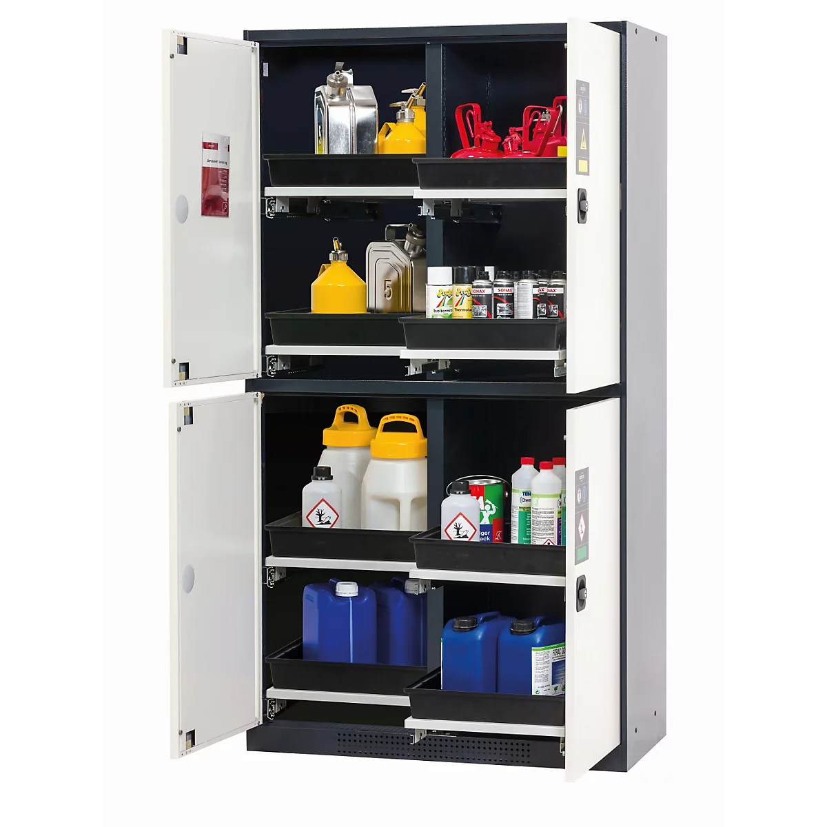 asecos CS-CLASSIC-MultiRisk chemische opslagkast, scharnierende deuren, zuiver wit front, B 1055 x D 520 x H 1950 mm