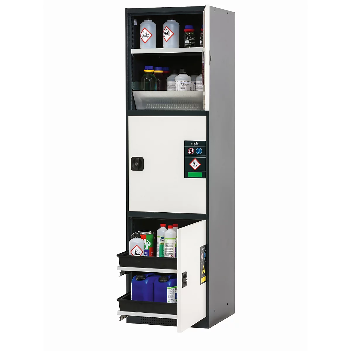 asecos CS-CLASSIC-MultiRisk chemische opslagkast, scharnierende deuren, zuiver wit front, B 545 x D 520 x H 1950 mm