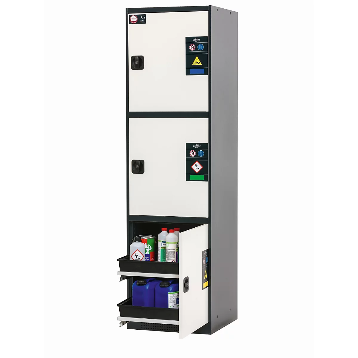 asecos CS-CLASSIC-MultiRisk chemische opslagkast, scharnierende deuren, zuiver wit front, B 545 x D 520 x H 1950 mm