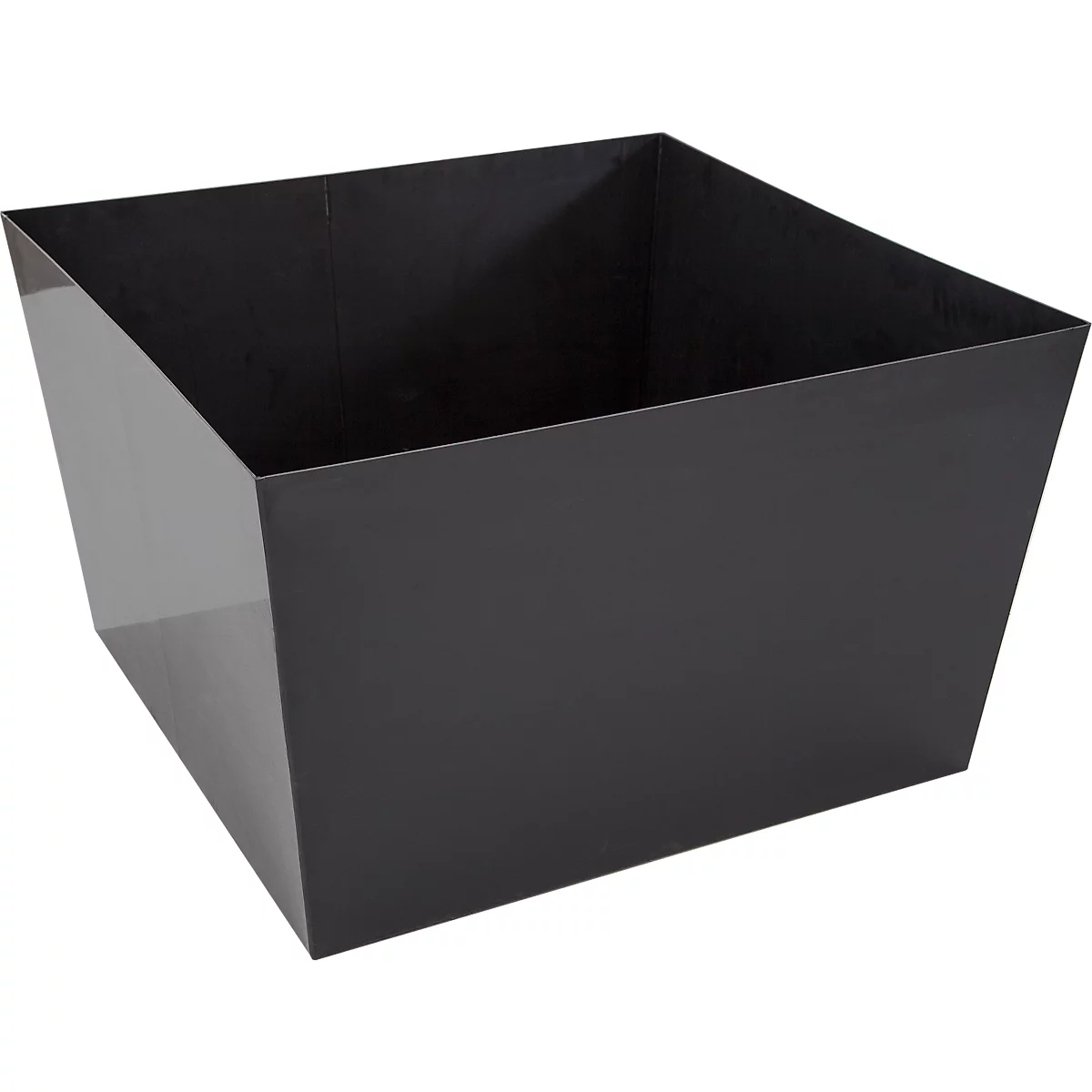 Black, square planter with beveled sides. The surface is smooth and shiny.