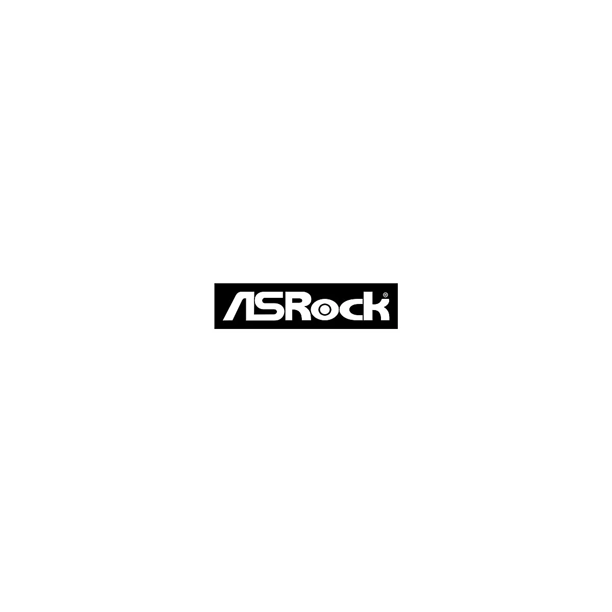 ASRock Logo in weißer Schrift auf schwarzem Hintergrund.