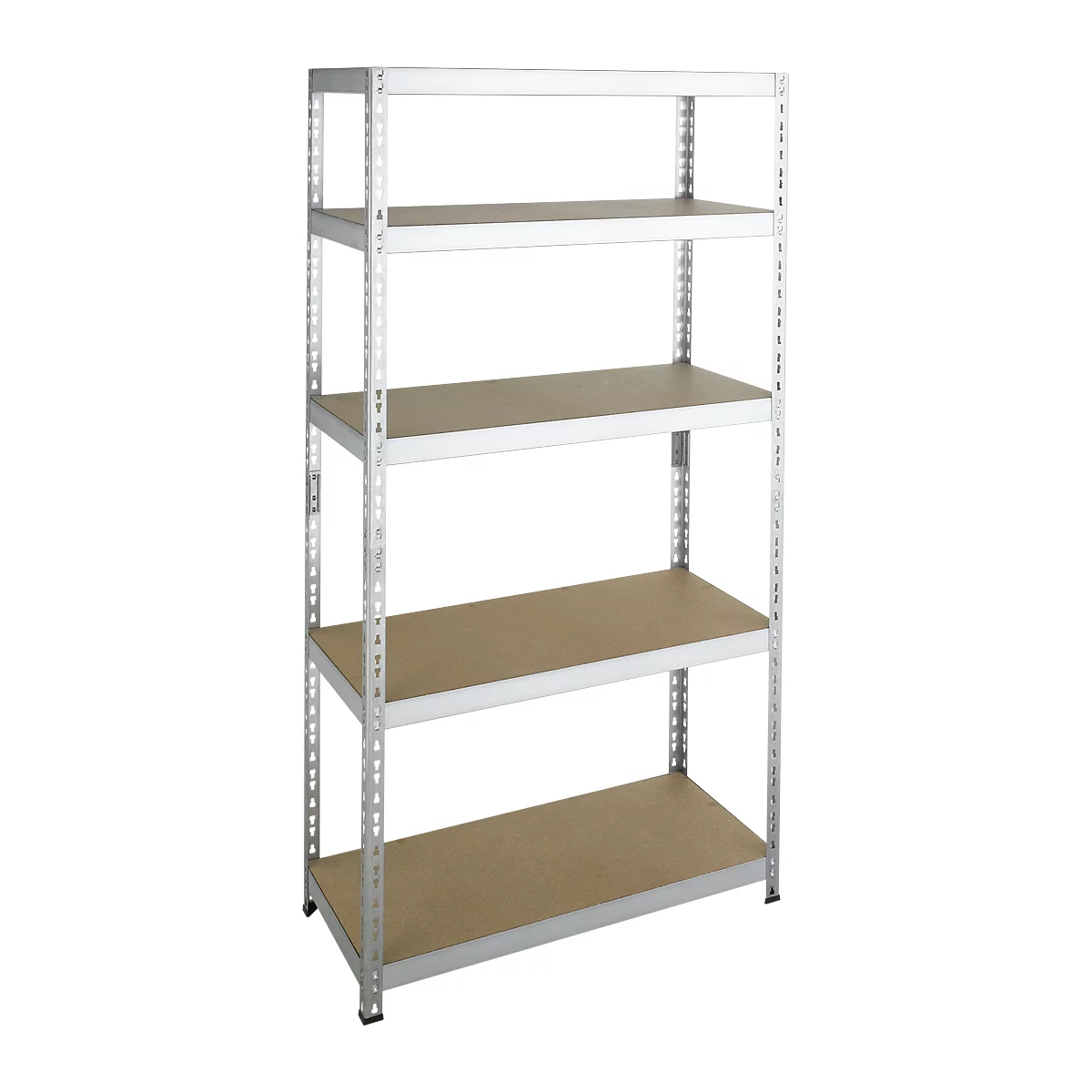 Metal shelf with 5 wooden shelves. Gray, industrial. Ideal for storage, garage or basement.