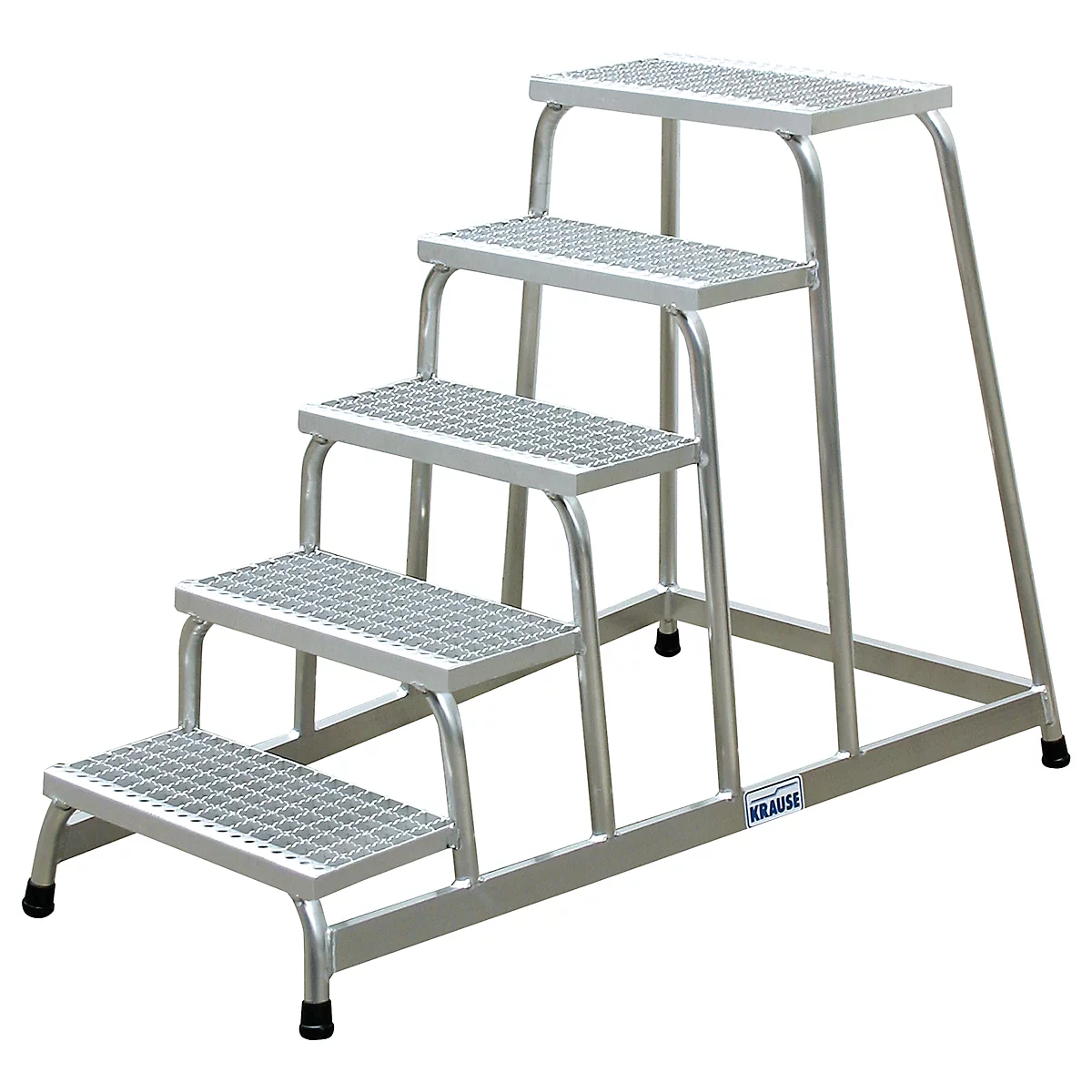 Aluminum step ladder with four steps, wire mesh structure, label with "KRAUSE".