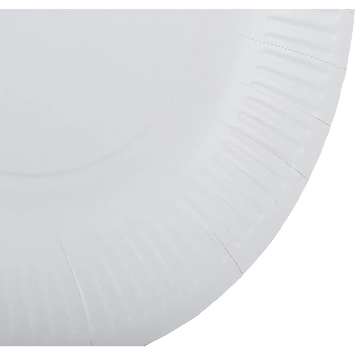 Gros plan d'une assiette en papier blanche avec un bord nervuré.