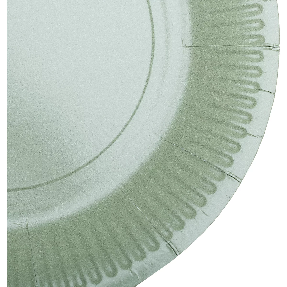 Gros plan d'une assiette en papier vert clair avec une bordure côtelée.