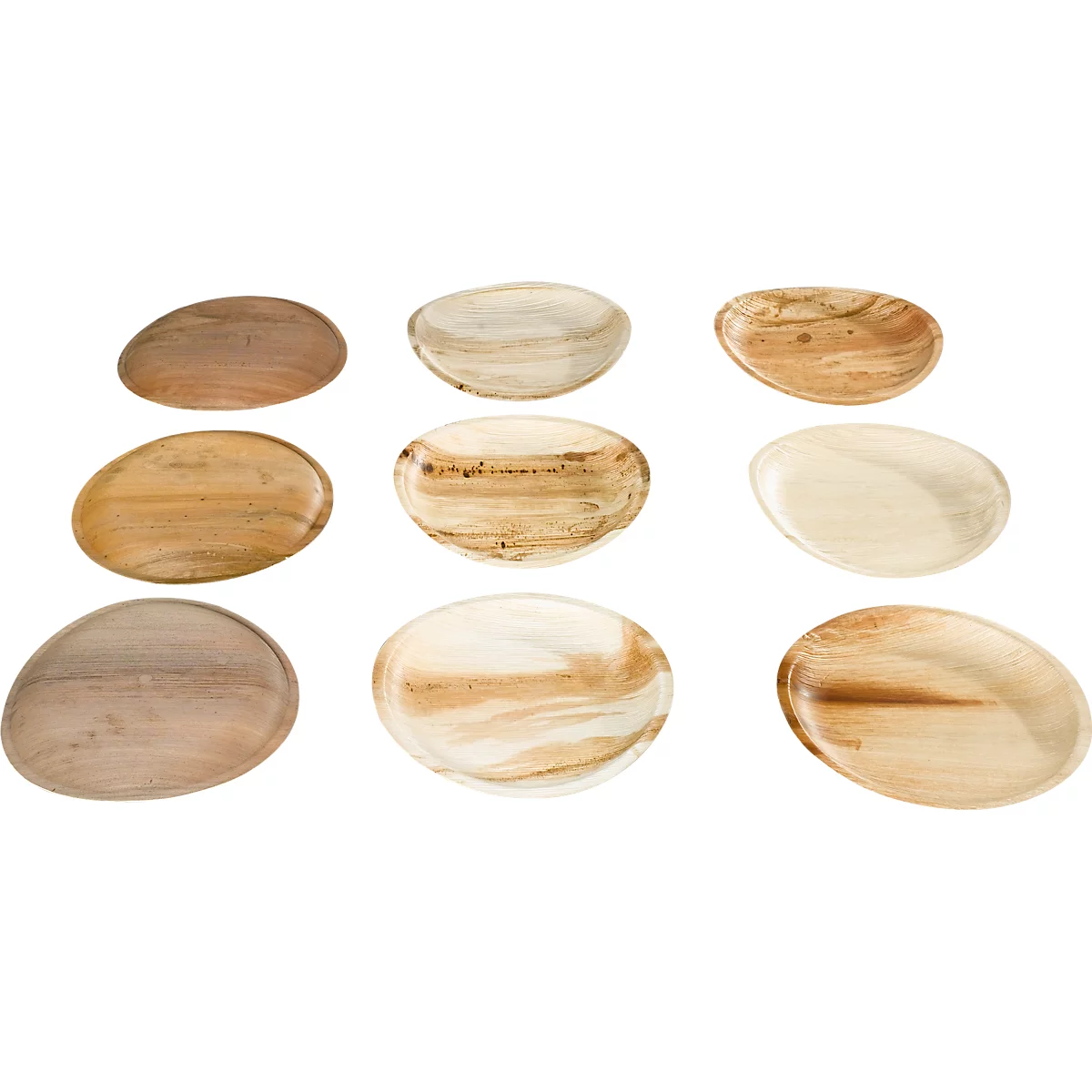Assiettes jetables Papstar pure, ø 175 mm, 25 pièces, compostables, résistantes à la chaleur, aspect individuel, en feuille de palmier, brun clair