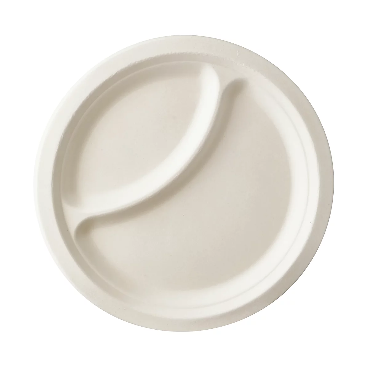 Assiettes jetables Papstar pure, 2 sections, ø 230 mm, 50 pièces, compostables, micro-ondables, en canne à sucre, blanches