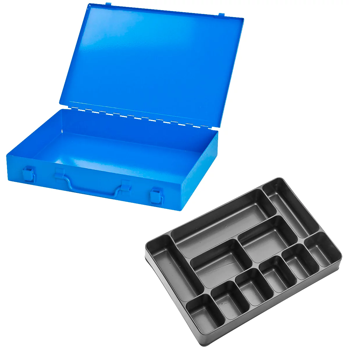 Assortimentkoffer ADB, leeg, 11 vakken, afsluitbaar, met handvat, B 330 x D 230 x H 50 mm, staal &amp; ABS kunststof, lichtblauw RAL 5012