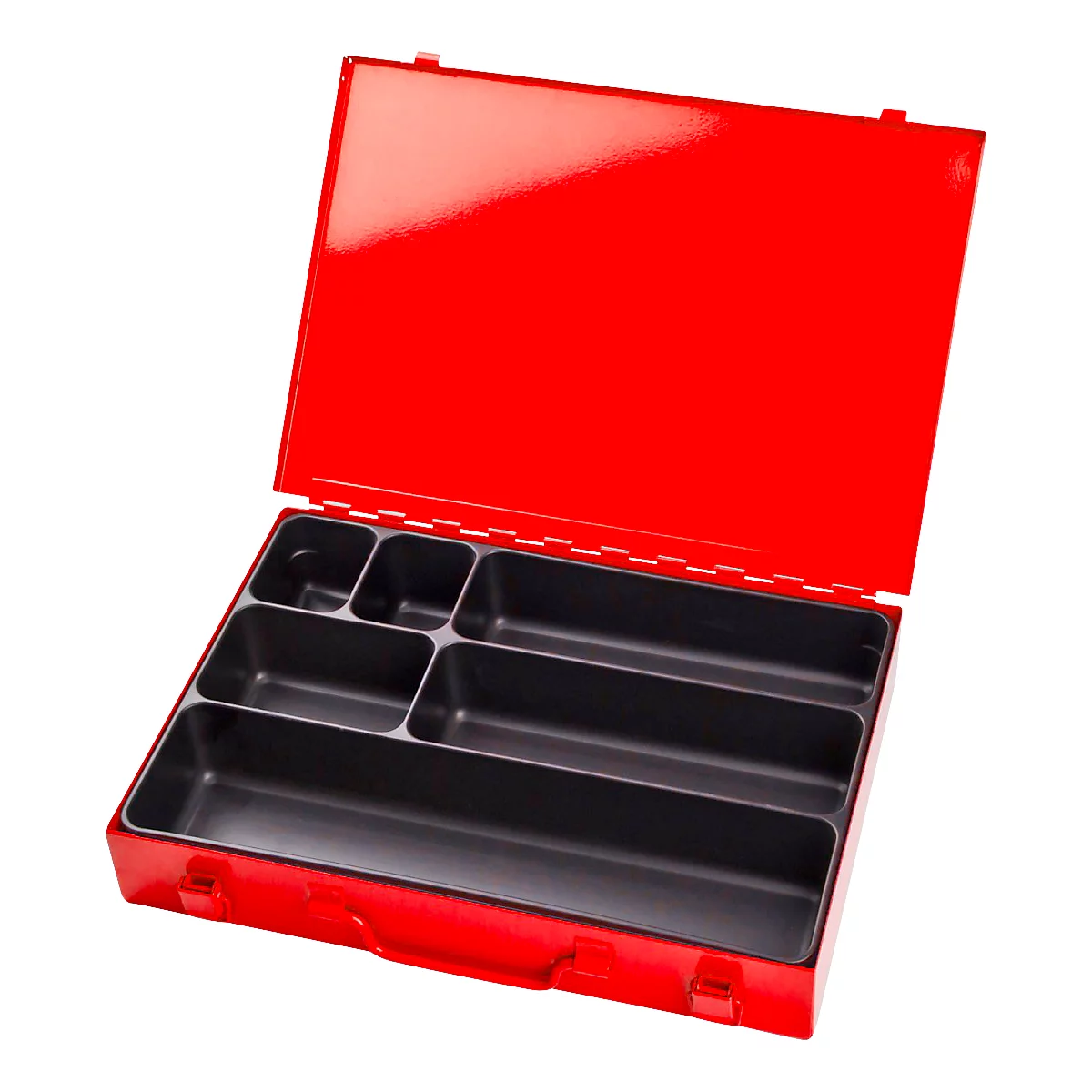Assortimentkoffer ADB, leeg, 6 vakken, afsluitbaar, met handvat, B 330 x D 230 x H 50 mm, staal &amp; ABS kunststof, verkeersrood RAL 3020